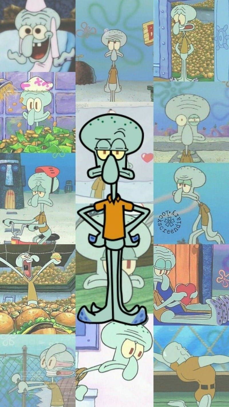 A collage of Squidward from Spongebob Squarepants. - Squidward