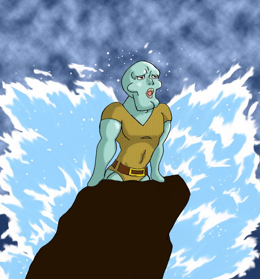 Squidward sitting on a rock looking out at the ocean - Squidward
