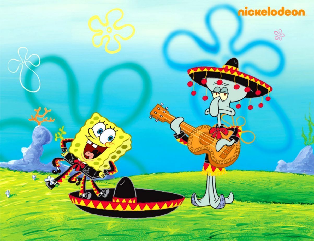 SpongeBob SquarePants is a yellow sea sponge who lives in a pineapple under the sea. - Squidward, SpongeBob