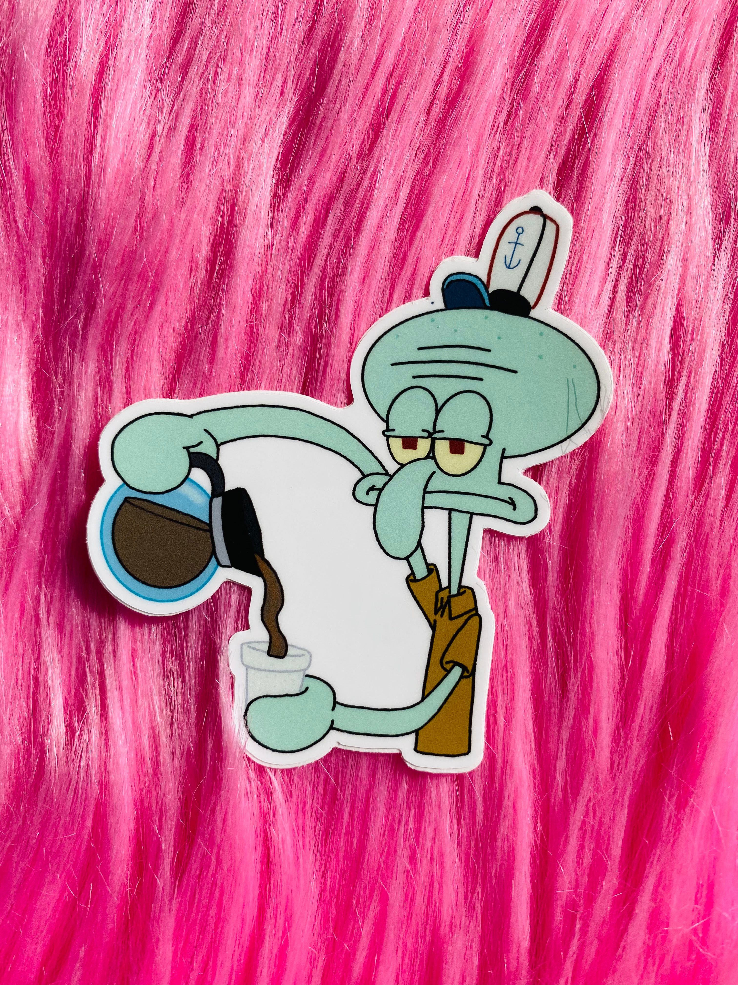 Spongebob squarepants coffee mug sticker - Squidward, sticker