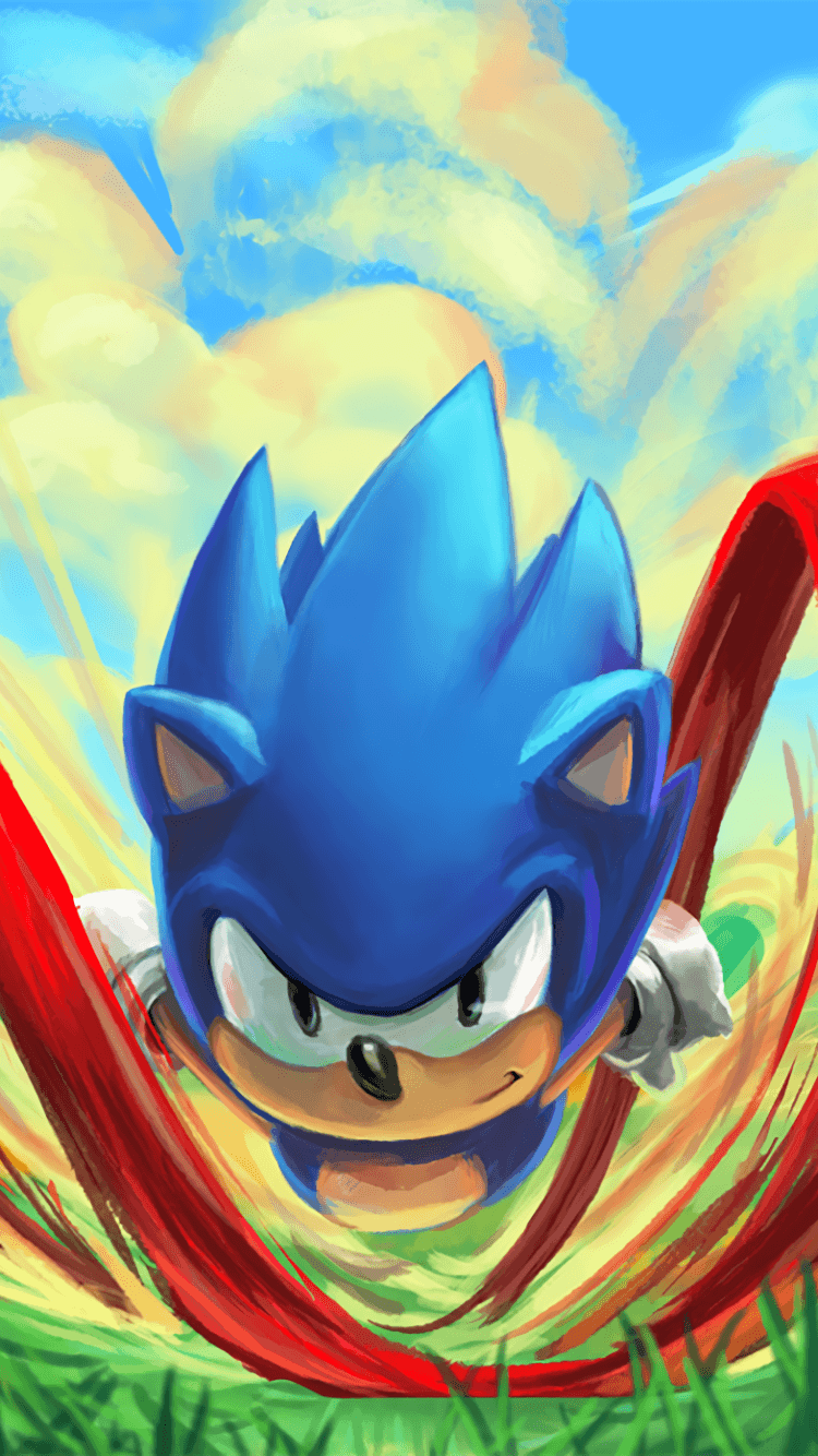 Sonic the hedgehog running through a field with red ribbon - Sonic