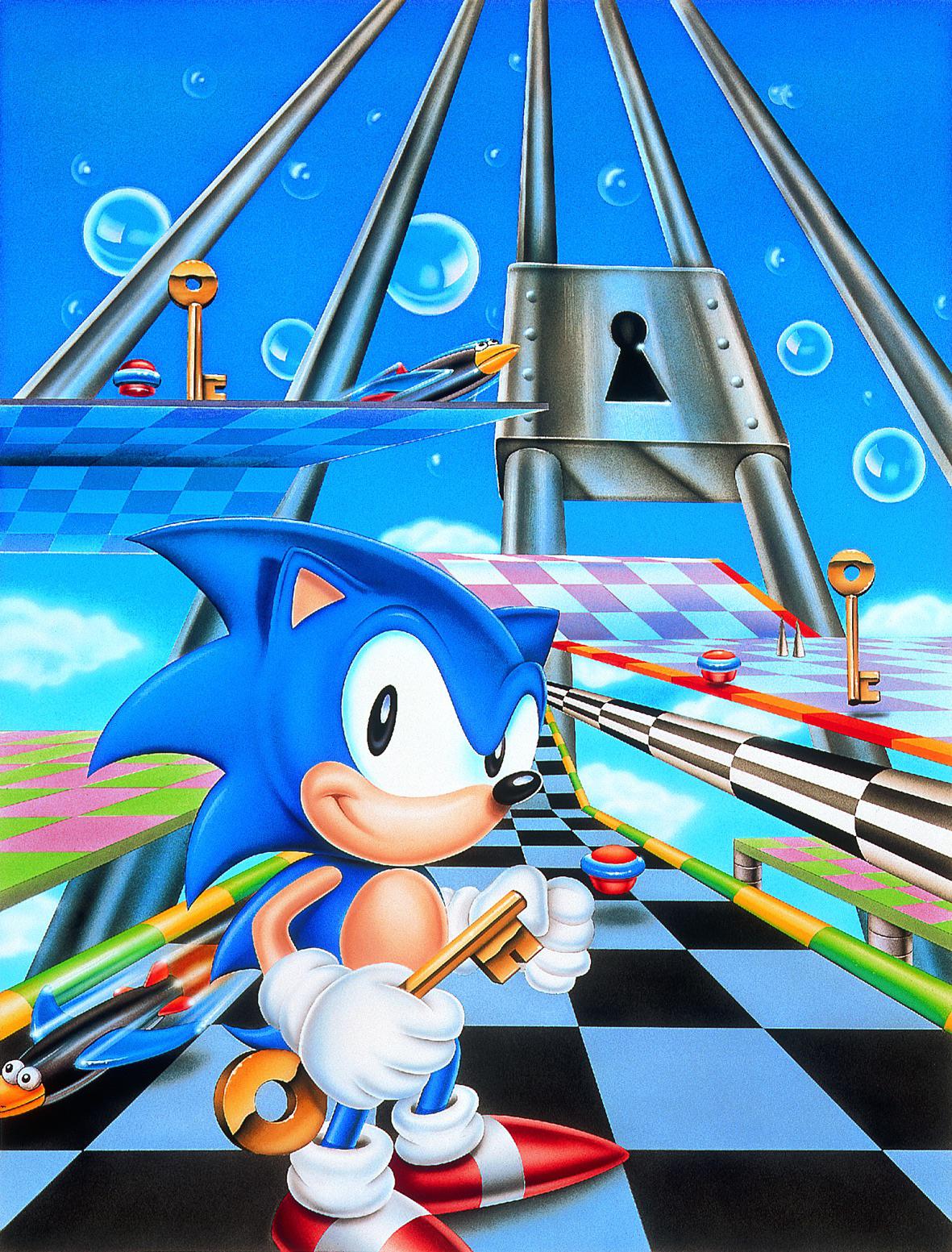 A key unlocks the keyhole in the wall behind Sonic. - Sonic