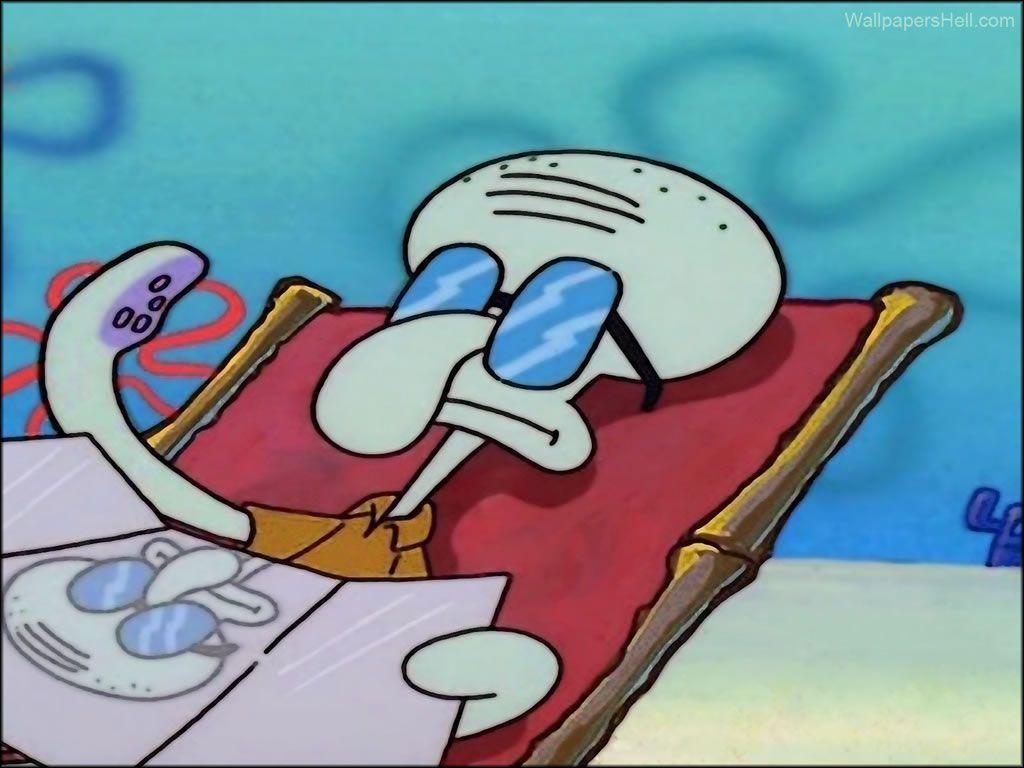 Spongebob squarepants cartoon character sitting in a chair with sunglasses on - Squidward