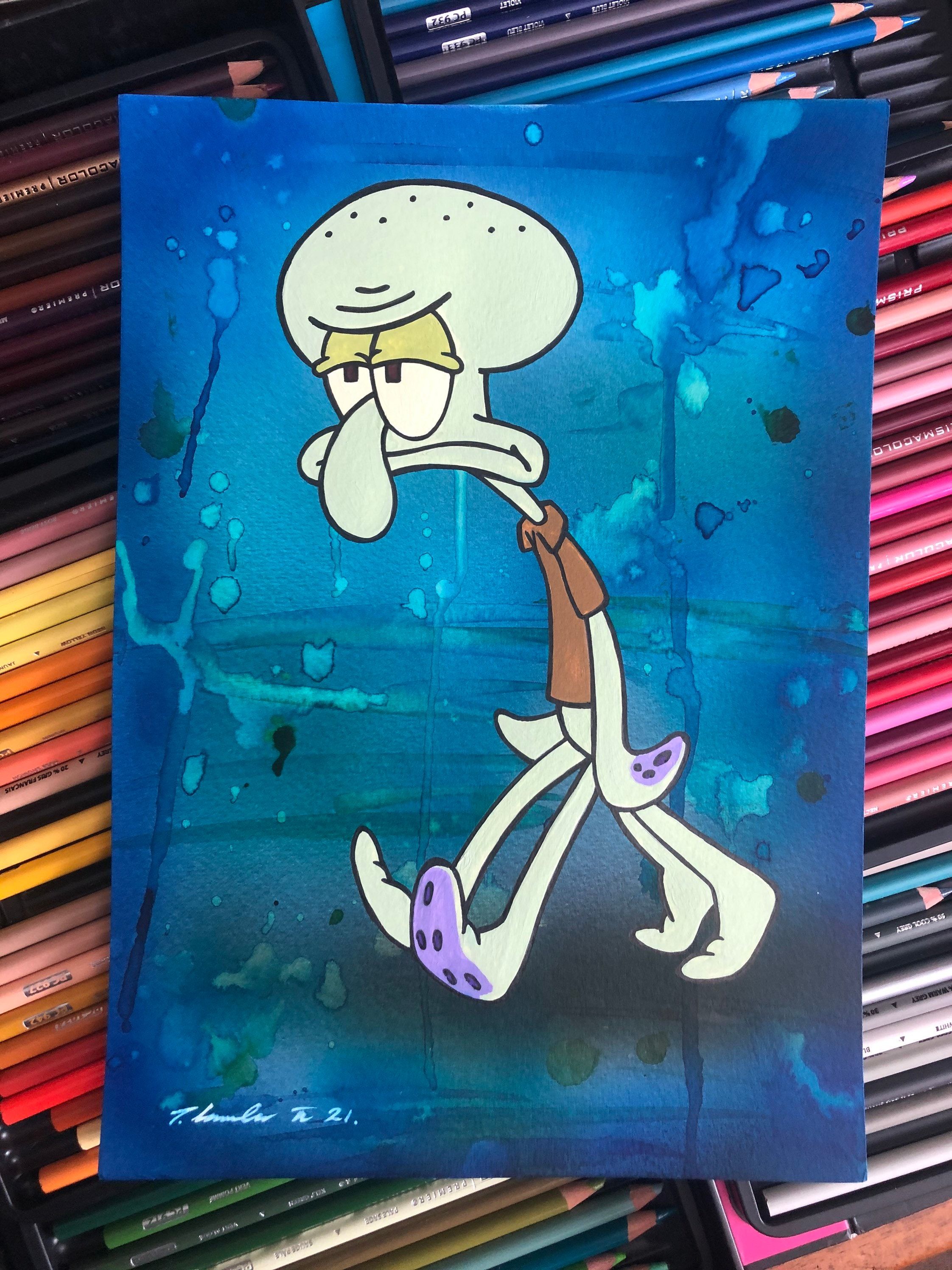 A painting of Squidward from Spongebob Squarepants. - Squidward