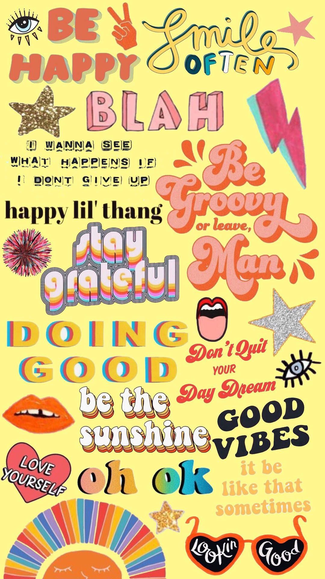 A poster with many different colored words and phrases - 