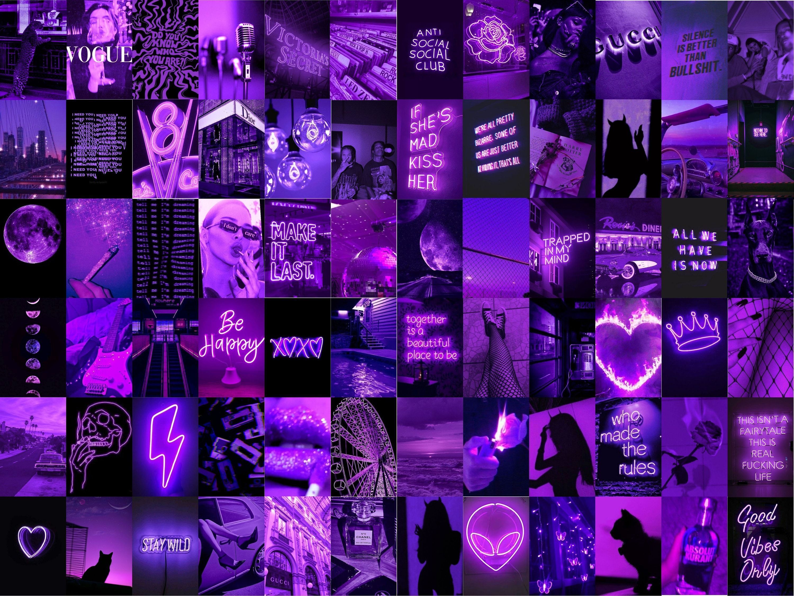 Neon Purple Wall Collage Kit Purple Aesthetic Collage