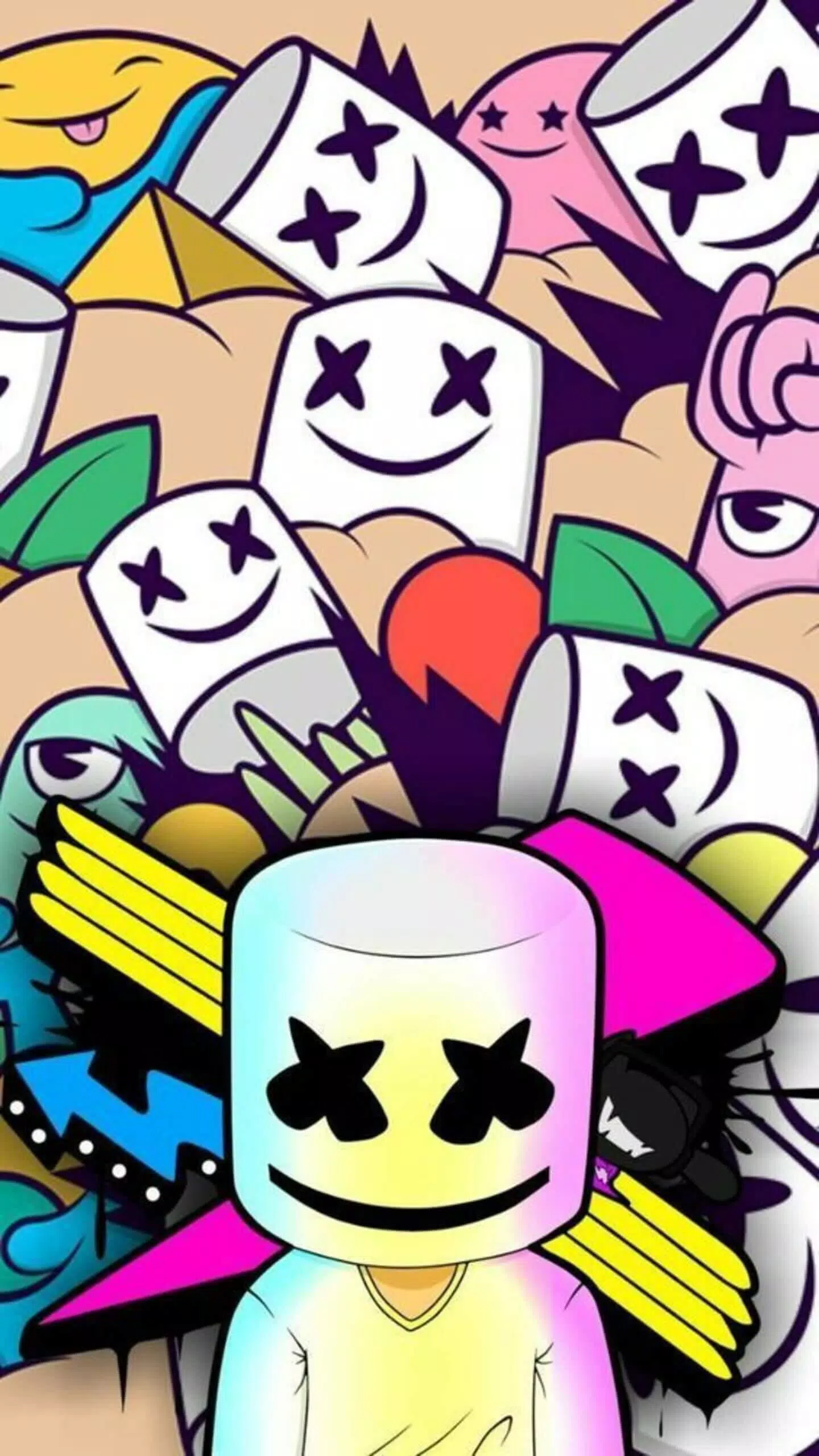 The image of a cartoon character with many other characters - Marshmello