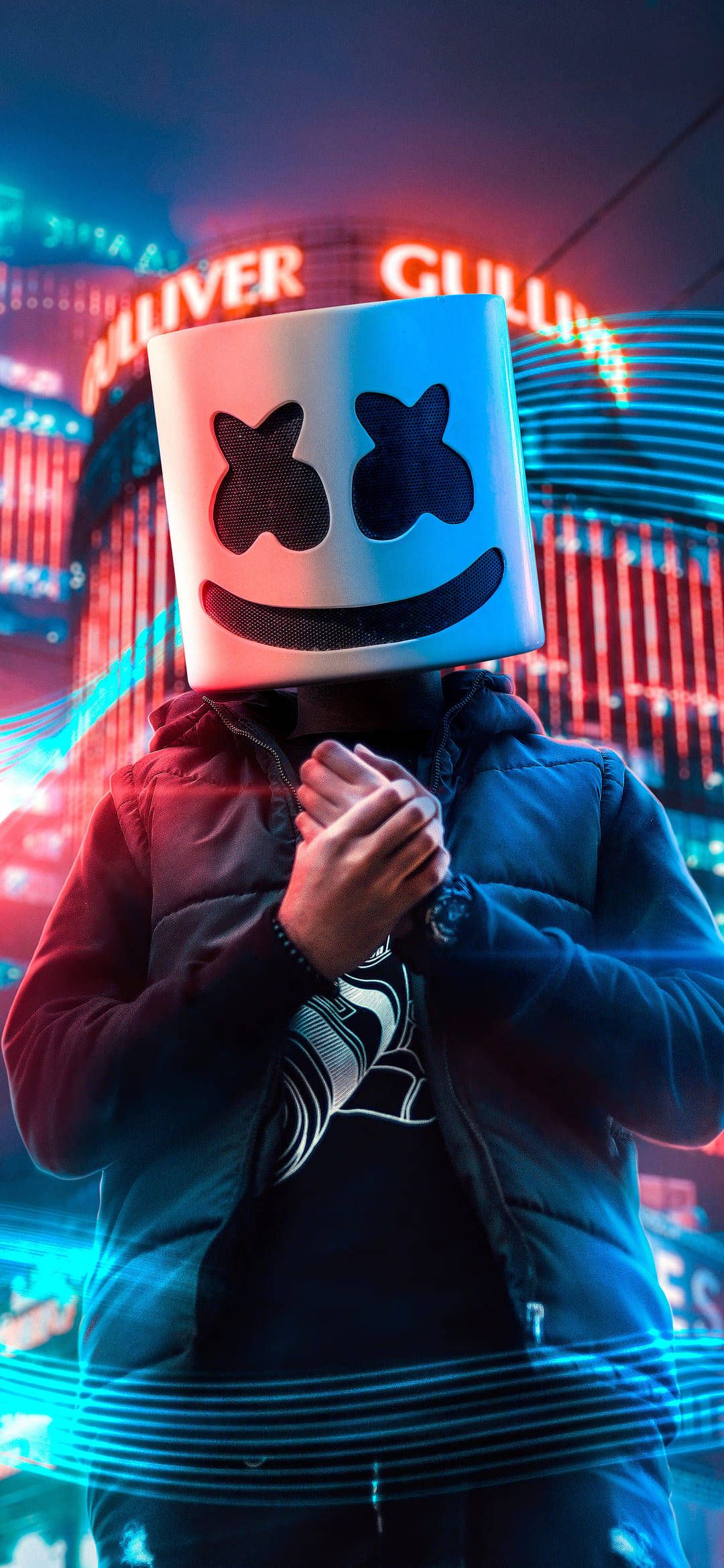 Download City Background Marshmello HD iPhone Wallpaper