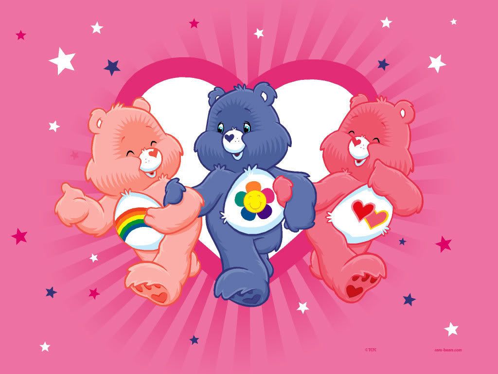 Three care bears are holding hands in a heart shape - Care Bears