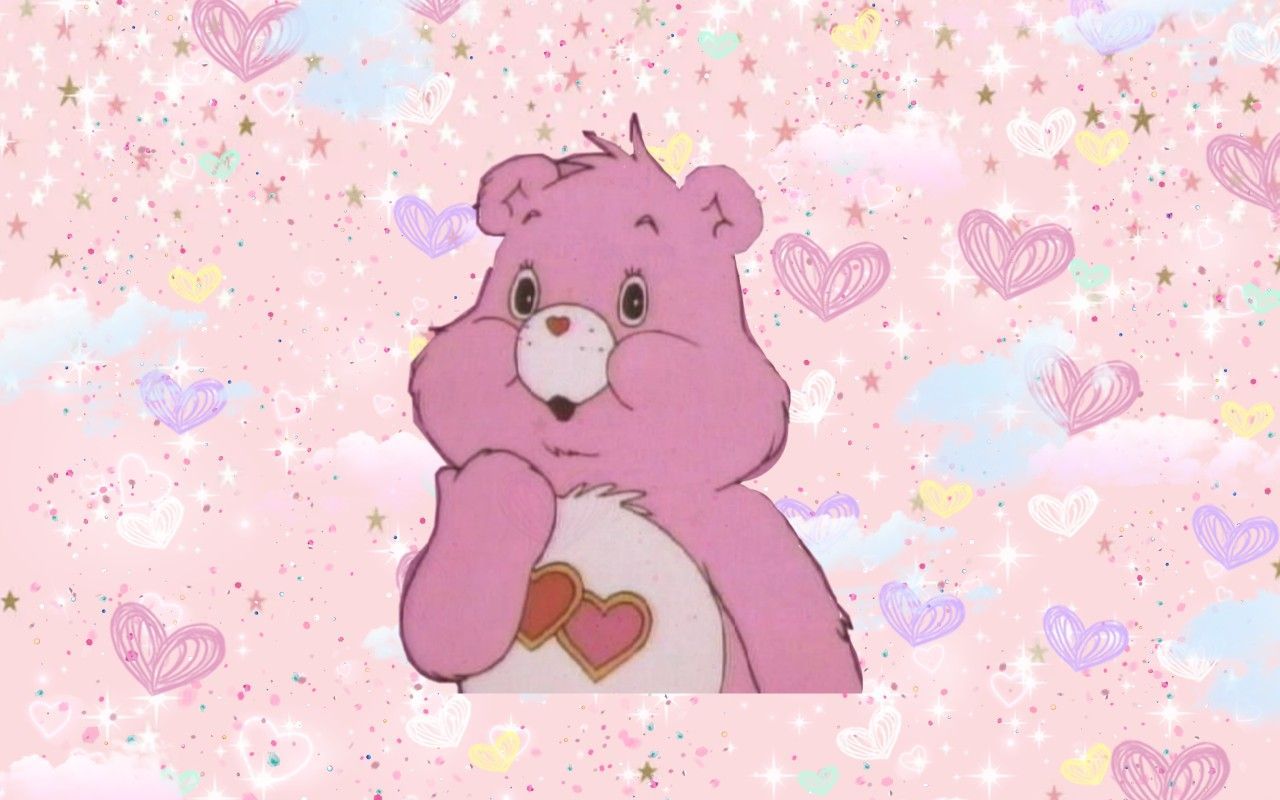 Cute Care bear desktop wallpaper. Bear wallpaper, Care bear, Pink laptop