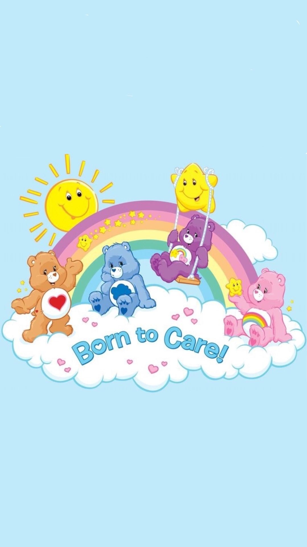 A picture of care bears with the sun in their background - Care Bears