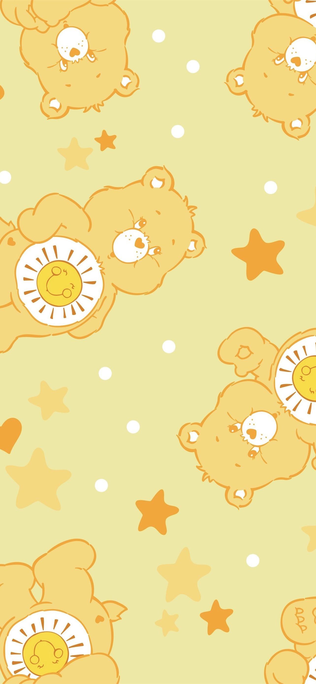 A cute wallpaper of a yellow bear with a sun for a belly - Care Bears