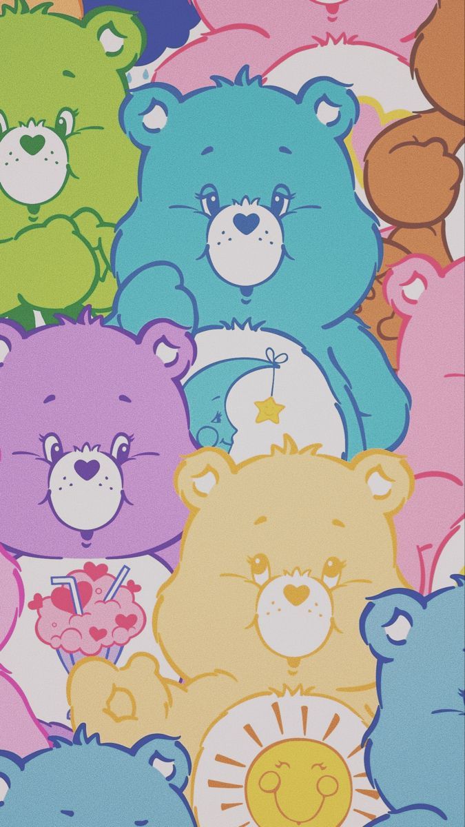 A group of care bears are in the background - Care Bears