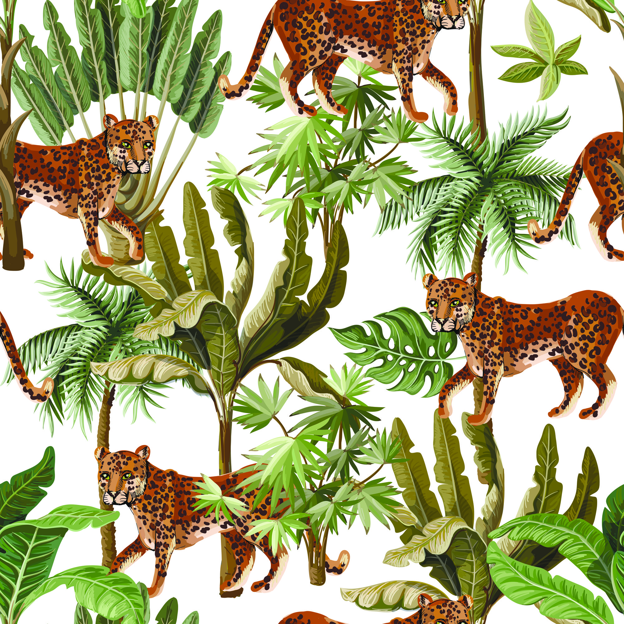 Wild Leopard Exotic Trees Peel and Stick Wallpaper. Peel and Stick Wallpaper