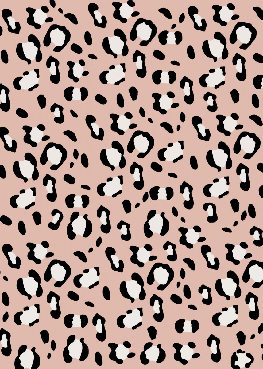 A pattern of black and white spots on a pink background - Leopard