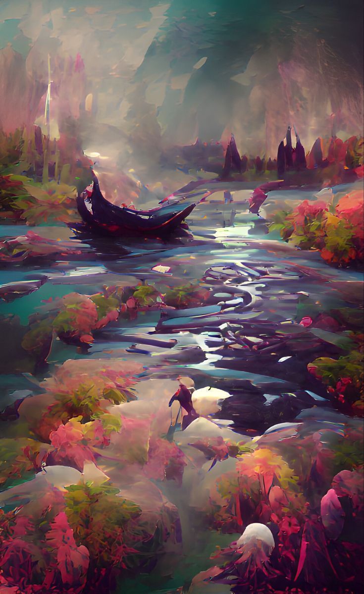 aesthetic fantasy wallpaper / river & barque. Fantasy art landscapes, Aesthetic picture, Landscape