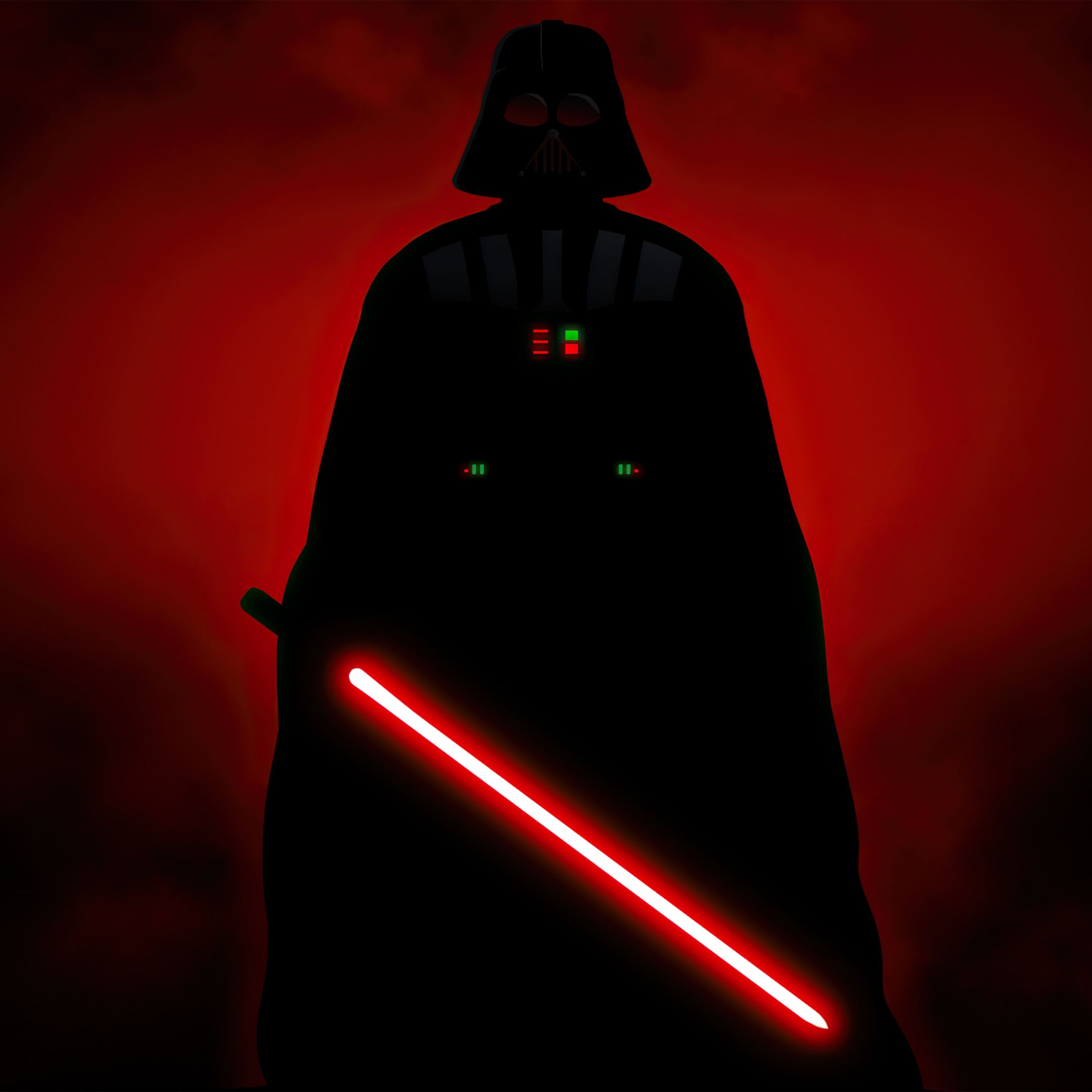 A dark figure with red light saber - Darth Vader