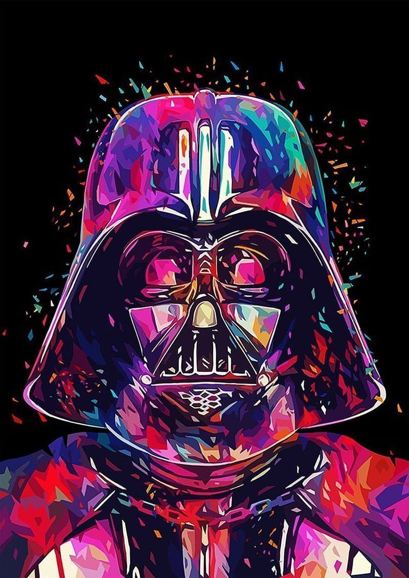 Darth Vader is depicted in this colorful, abstract painting. - Darth Vader