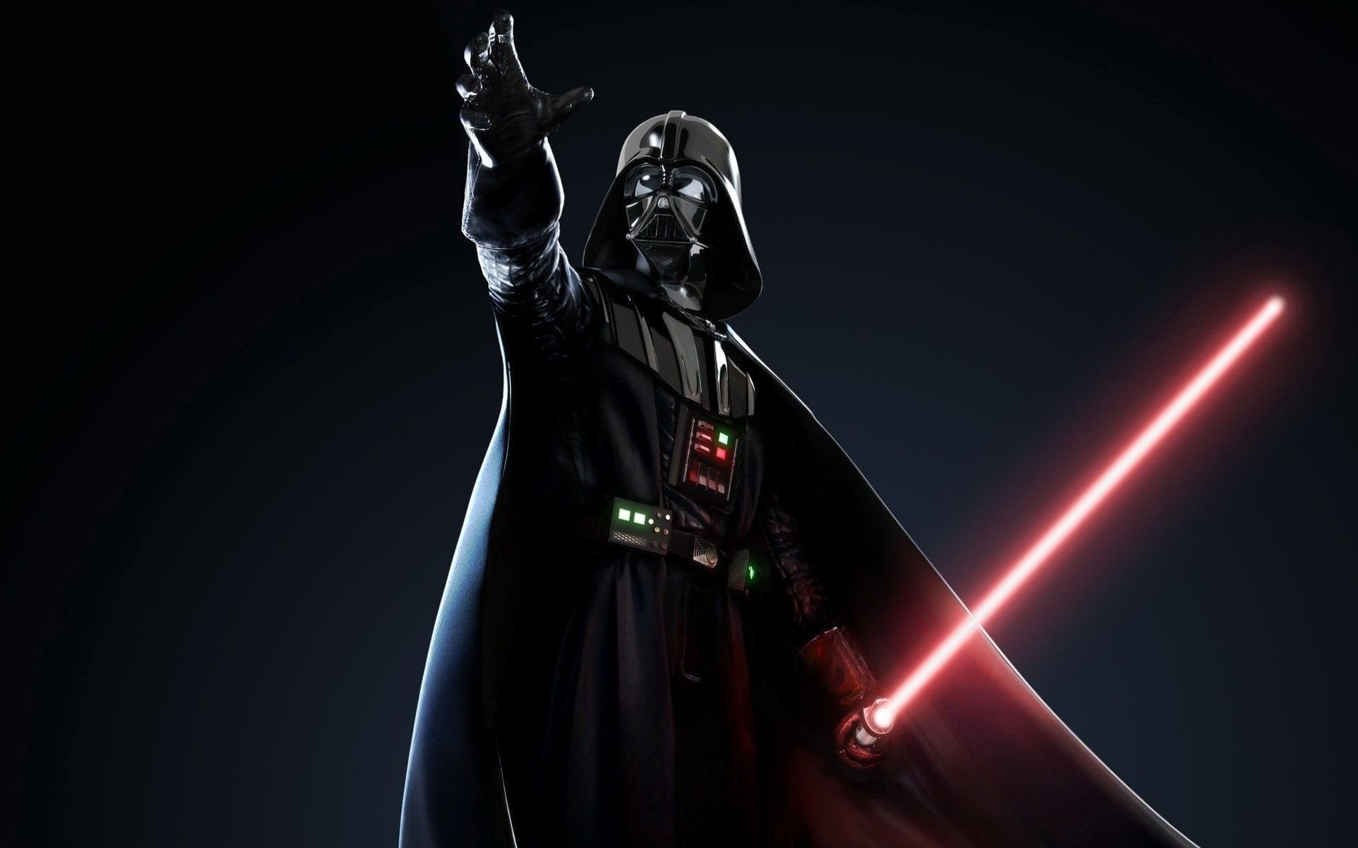 A dark figure with red light saber - Darth Vader