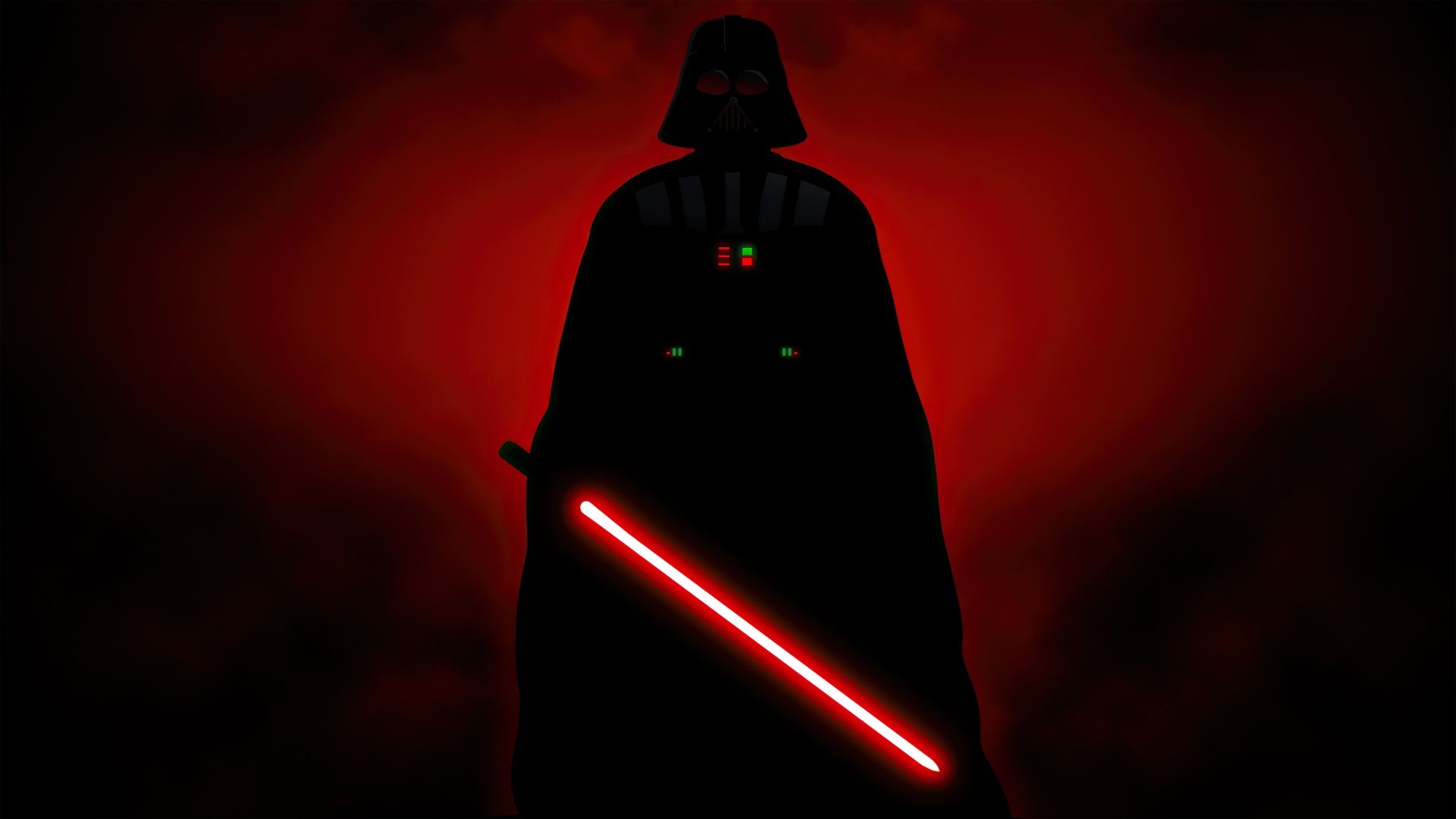 A dark figure with red light saber - Darth Vader