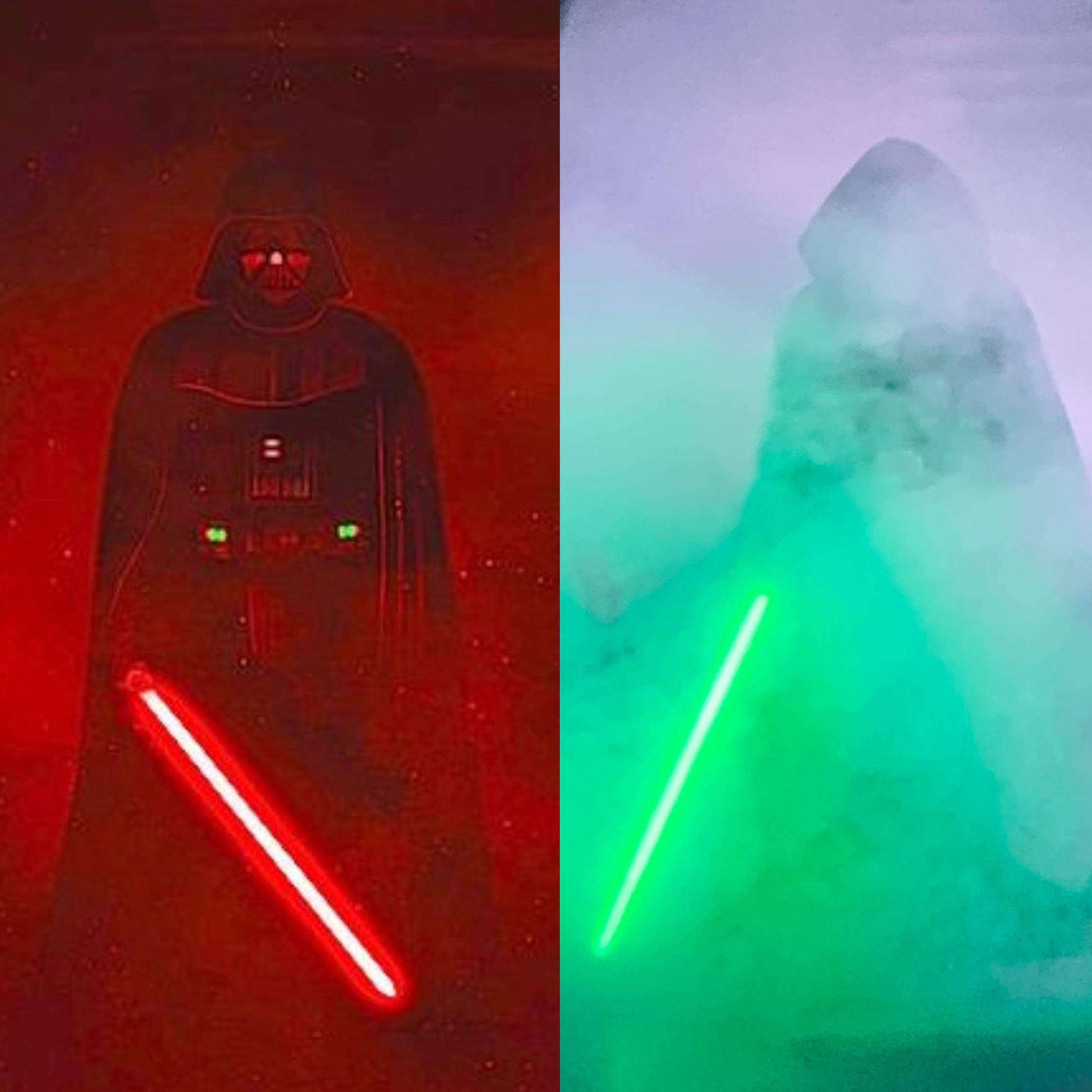 Two images of star wars characters in different colors - Darth Vader