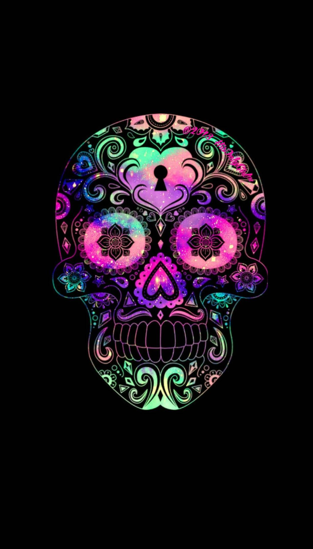 Download Mexican Mandala Neon Skull Wallpaper