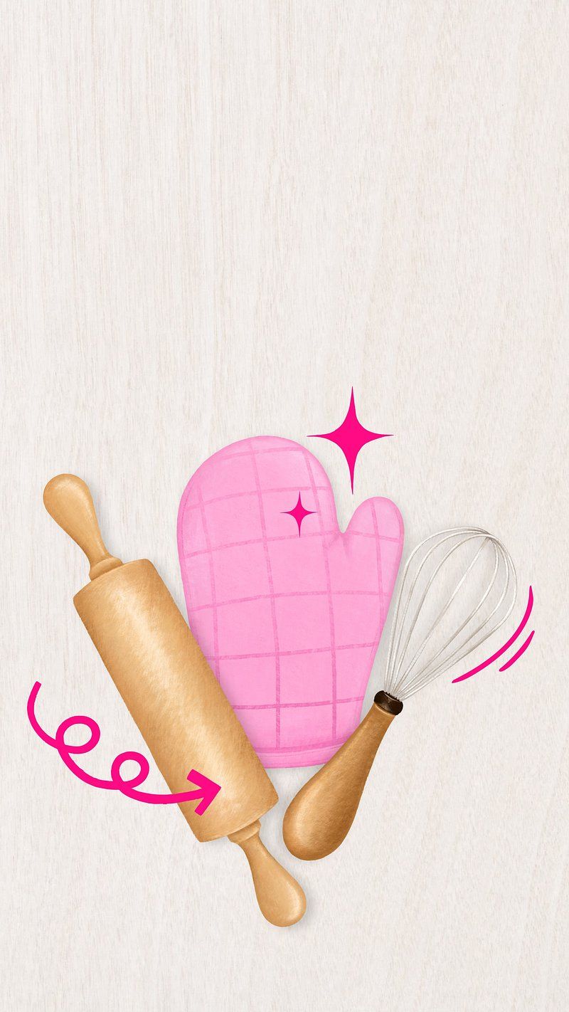 Illustration of a rolling pin, oven mitt, and whisk - Bakery