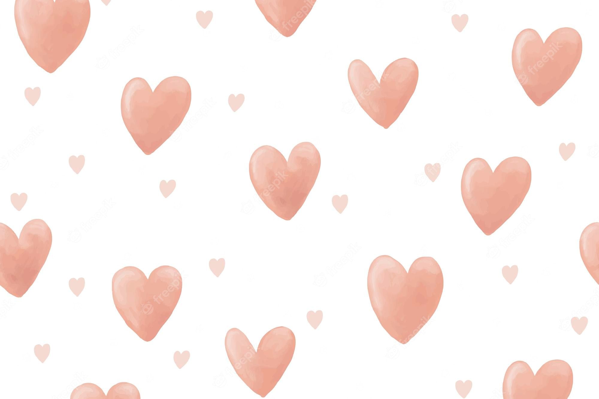A watercolor pattern of pink hearts on a white background - Pink heart, heart