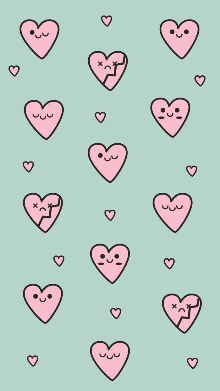 A pattern of pink hearts with different expressions - Pink heart
