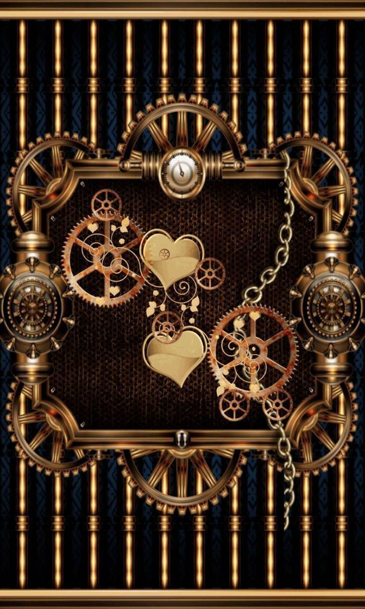 A gold clockwork frame with a heart in the middle - Steampunk