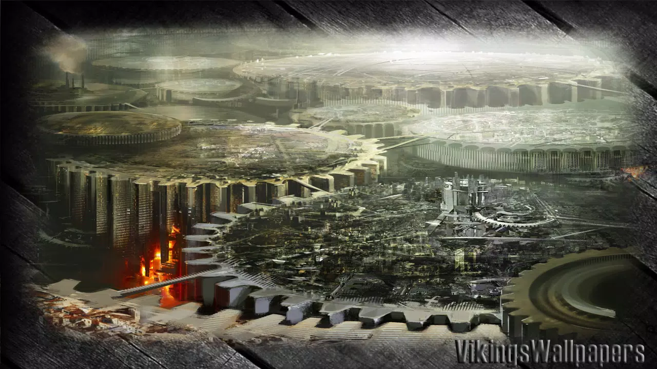 The 3D wallpaper of city on fire - Steampunk