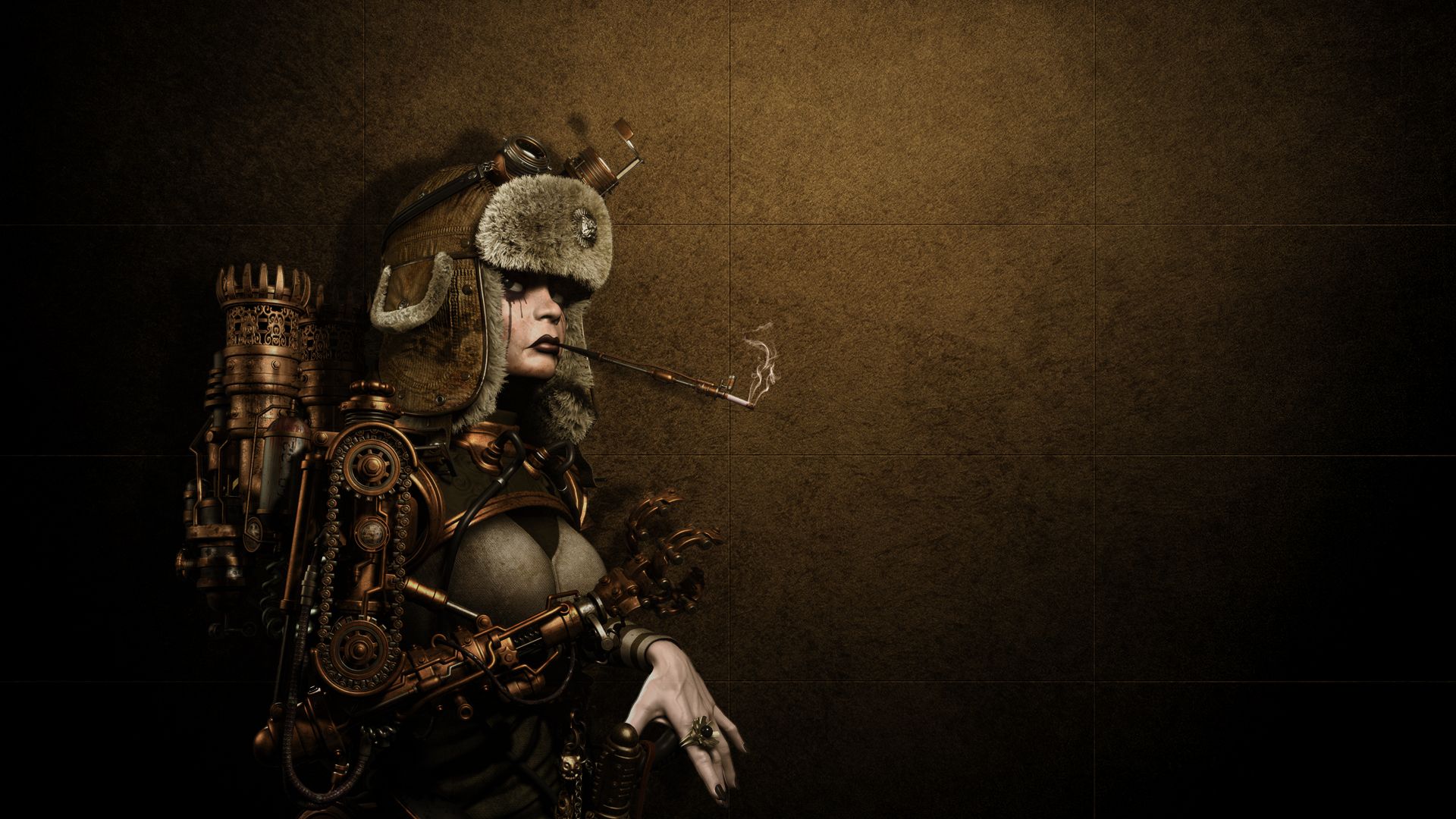 Steampunk woman smoking a pipe wallpaper - Steampunk