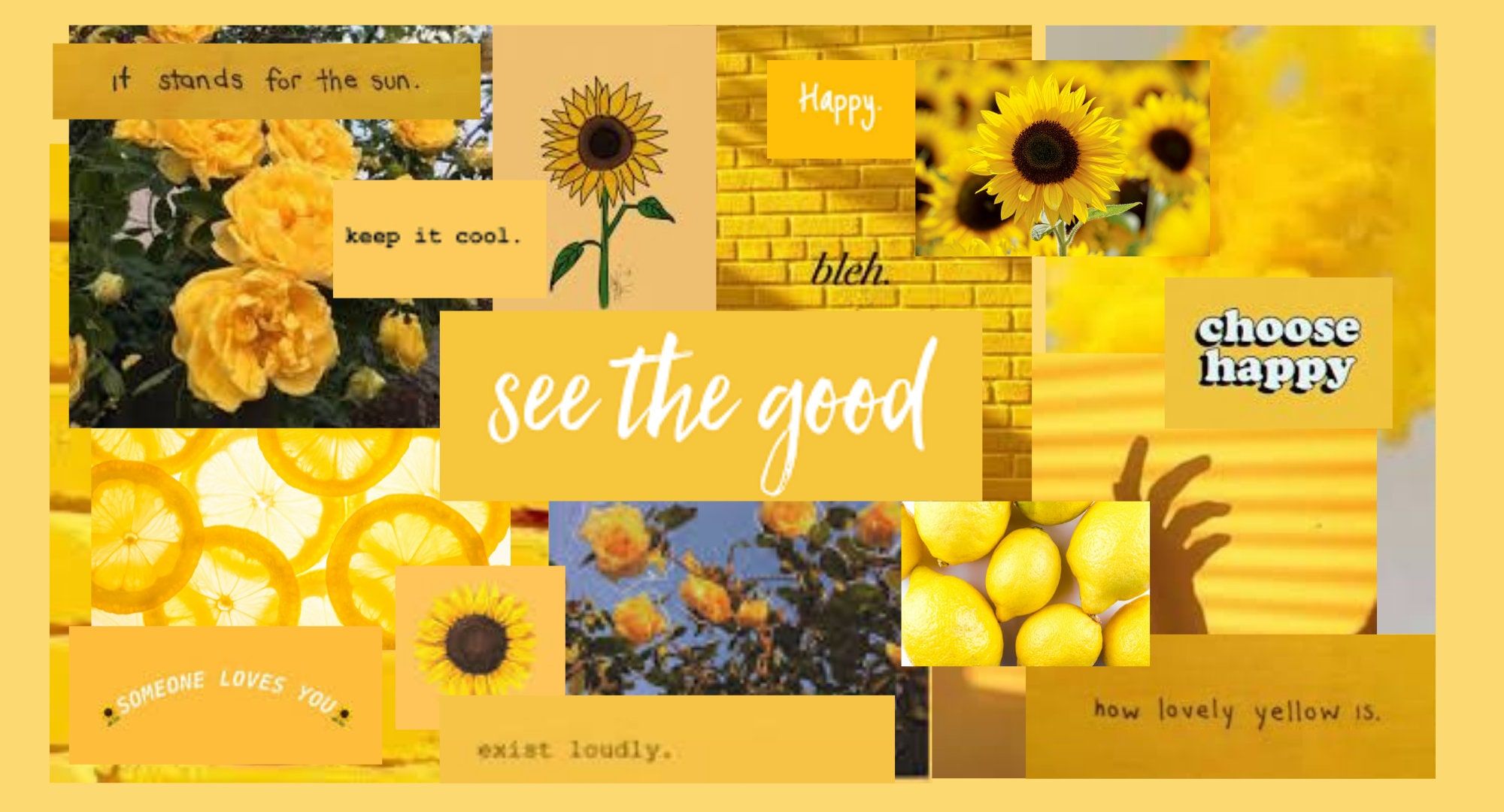 A collage of yellow images with the words 