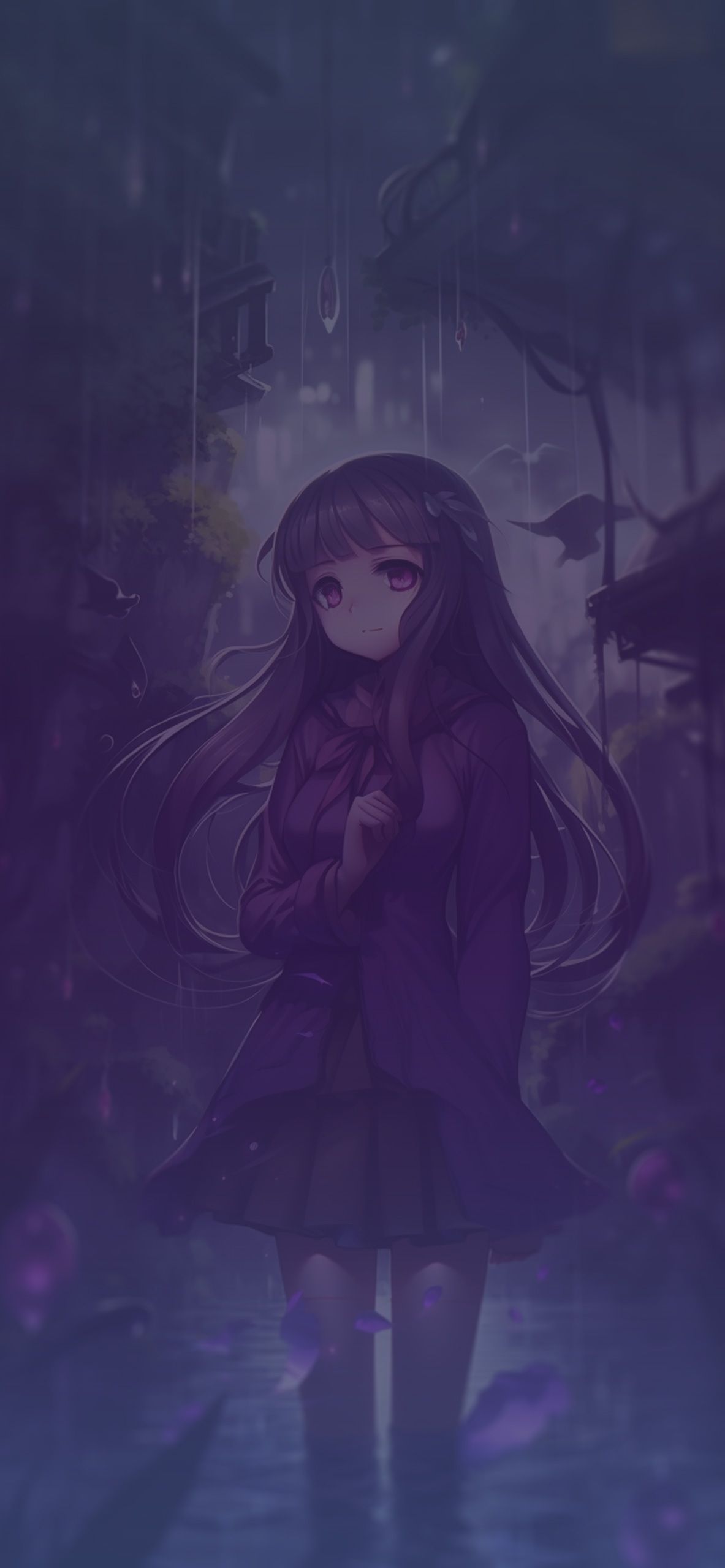 Anime girl in the rain wallpaper 1242x2688 for your iPhone 11, iPhone 11 Pro, iPhone 11 Pro Max, XS, XS Max, XR, X, 8, 8 Plus, 7, 7 Plus, 6, 6 Plus, SE, and other mobile devices - Rain