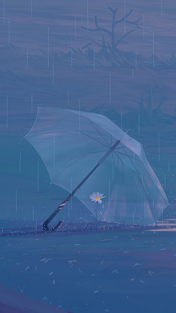 IPhone wallpaper of a daisy under an umbrella in the rain - Rain