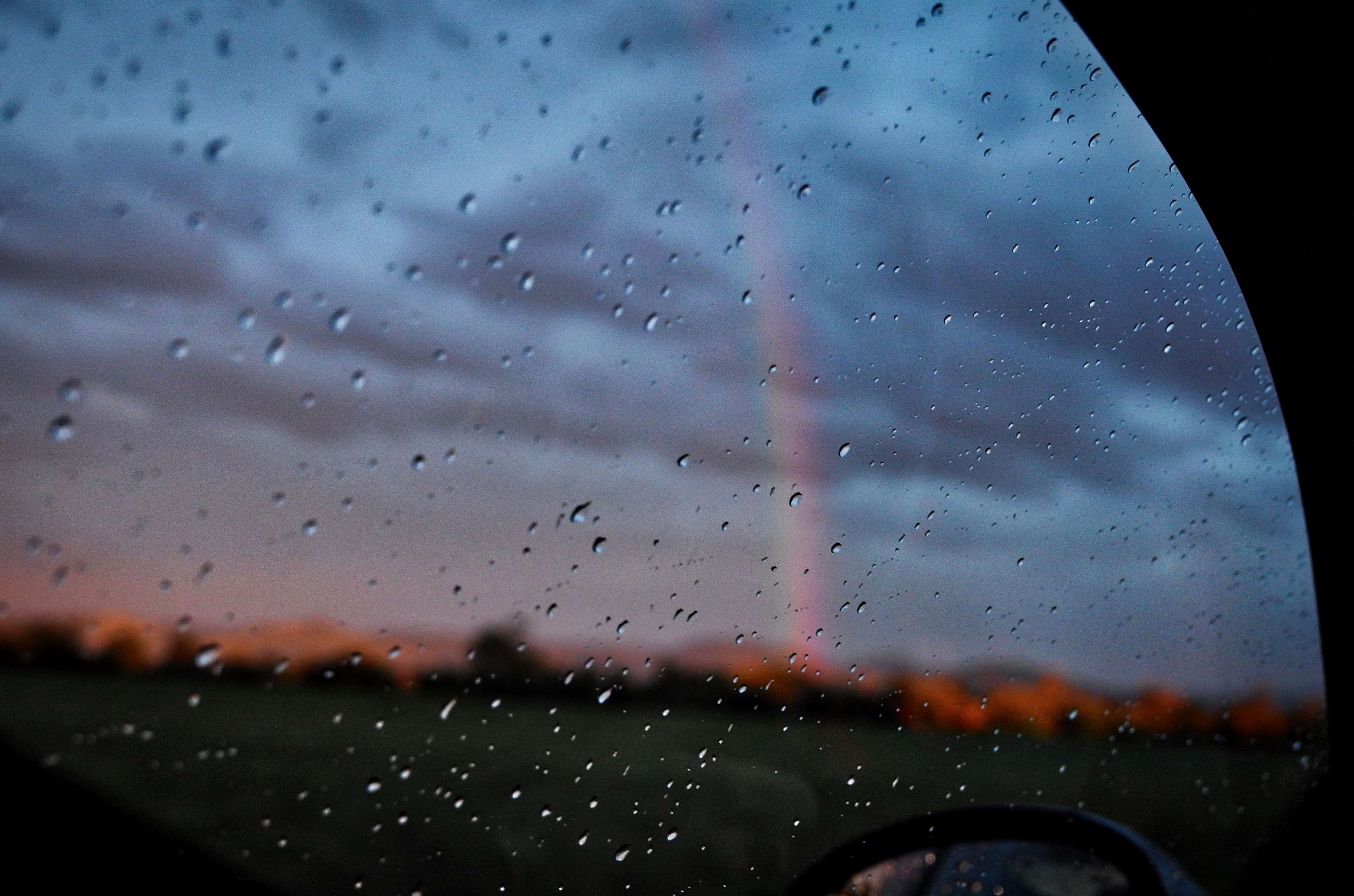 car, clouds, rain, rainbow 4k wallpaper