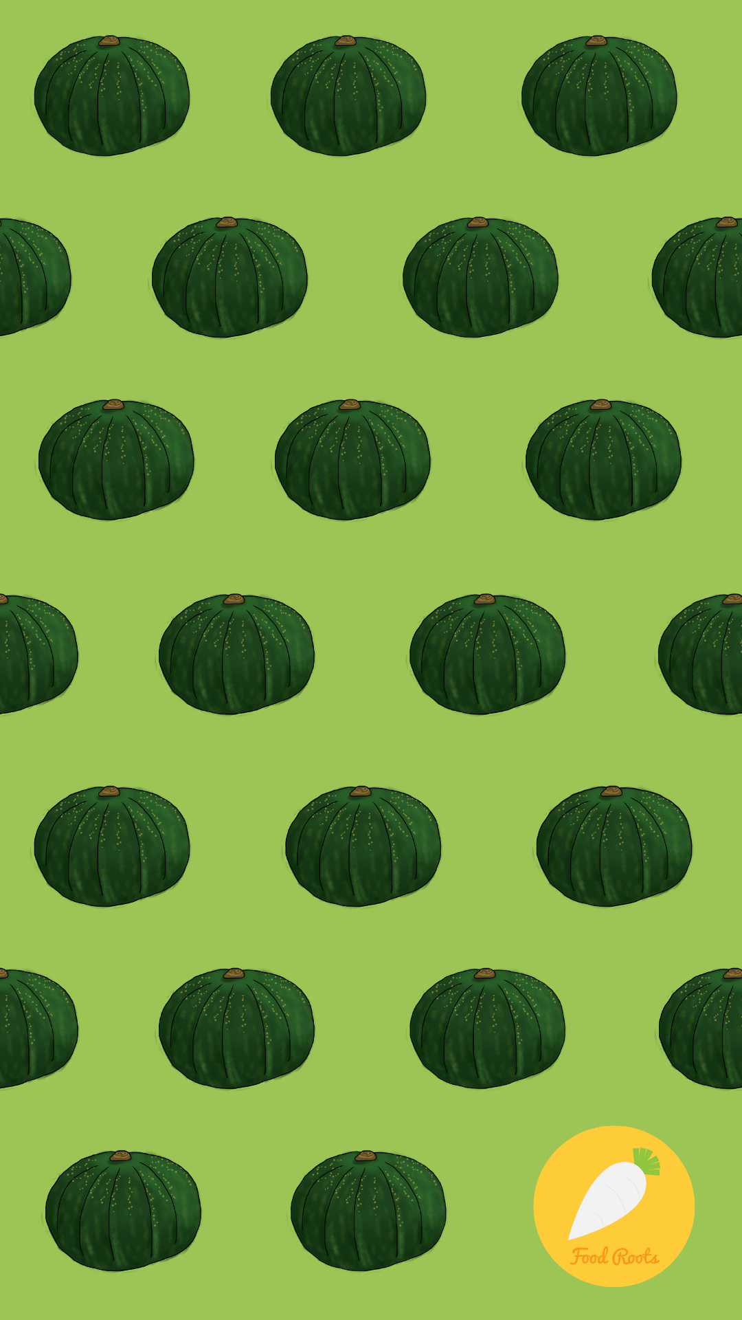 A green background with illustrations of Kabocha squash in a pattern. - Food