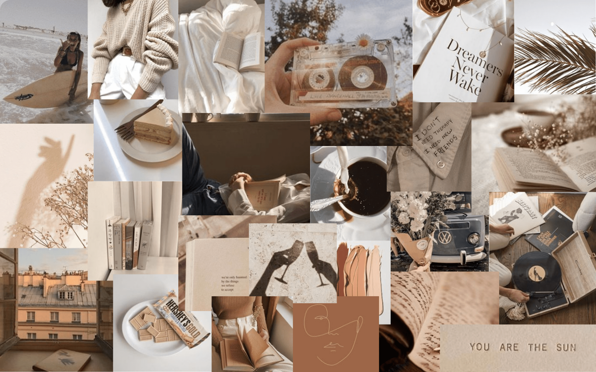 A collage of photos in a brown aesthetic. - Paper, cream
