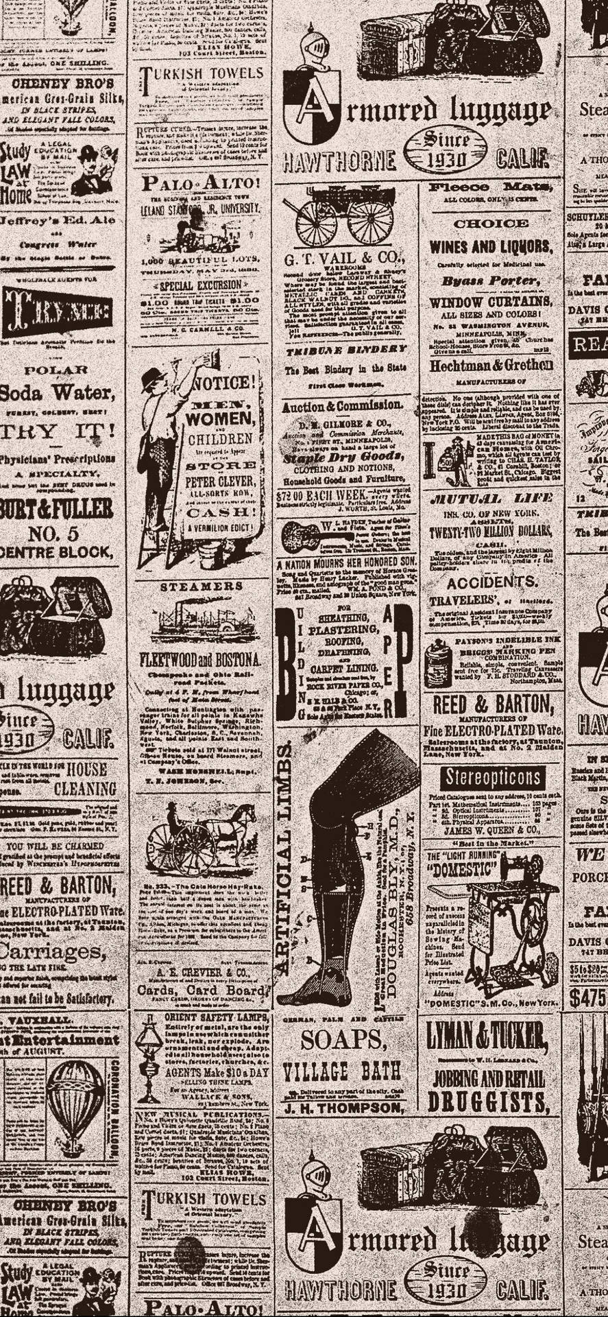 Download Vintage Newspaper Aesthetic showcasing Antique Ads Wallpaper