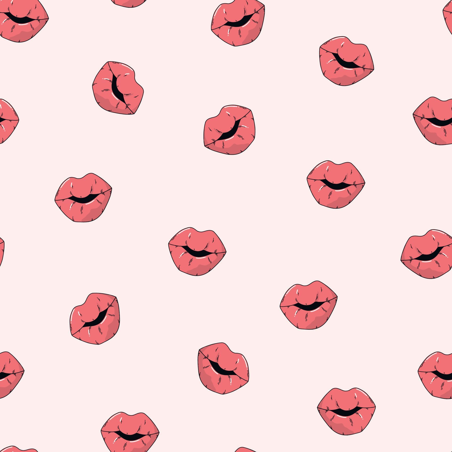 Lips seamless pattern, kisses repeat print for woman's wrapping paper, wallpaper, textile prints, scrapbooking, stationary, background, etc. EPS 10