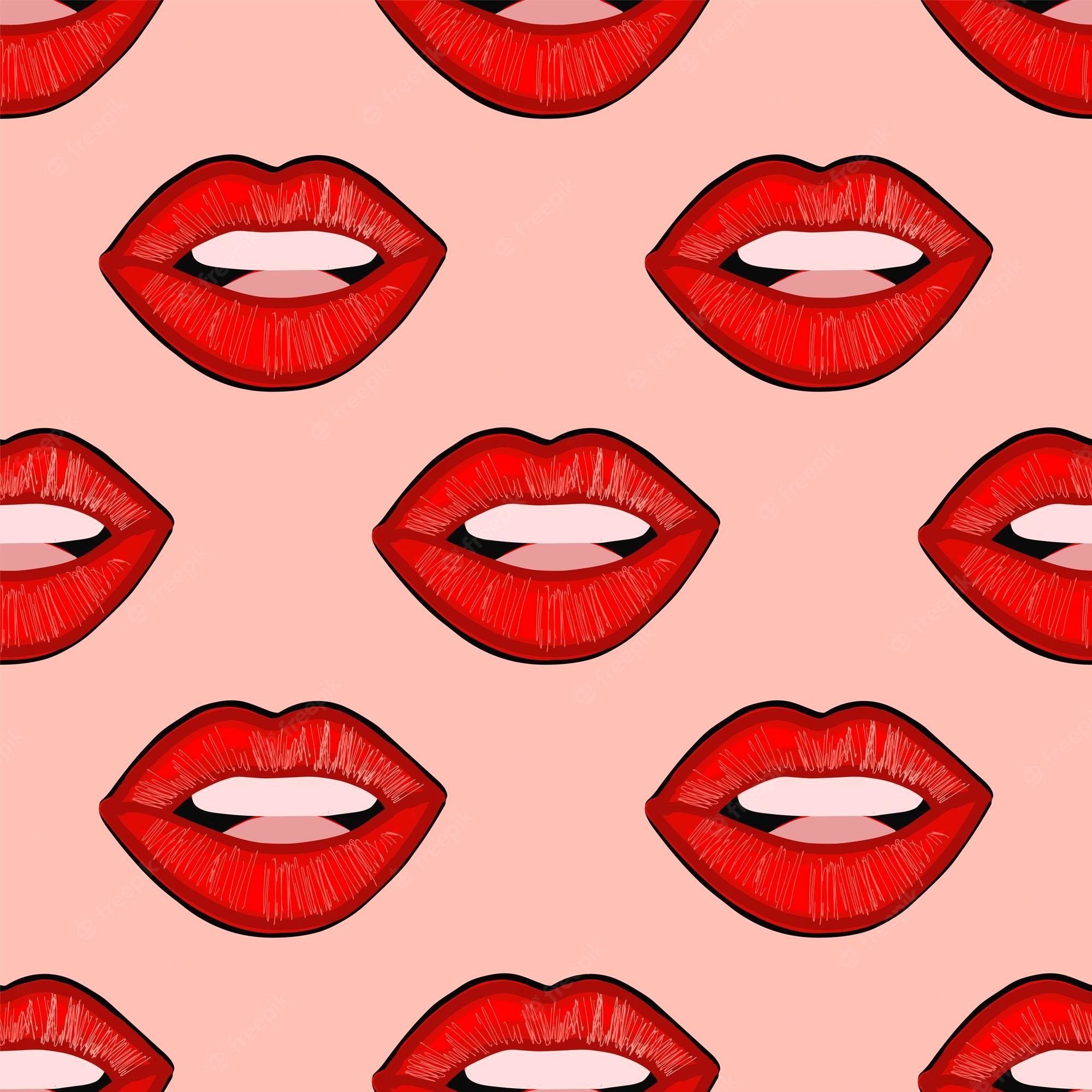 A pattern of red lips on a pink background - Lips