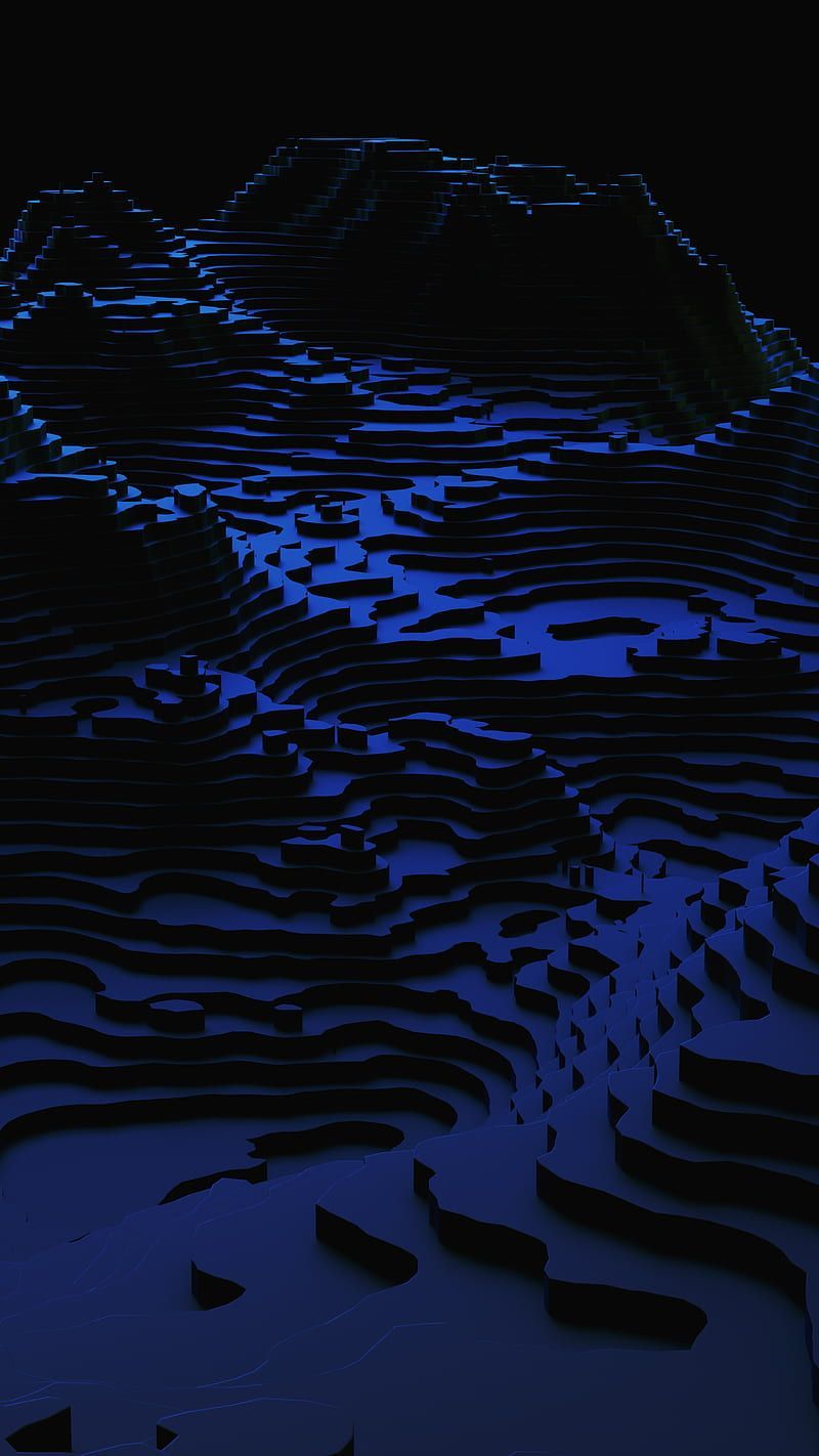 3D Isocontours, background, blue, dark, landscape, lowpoly, moonlight, night, HD phone wallpaper