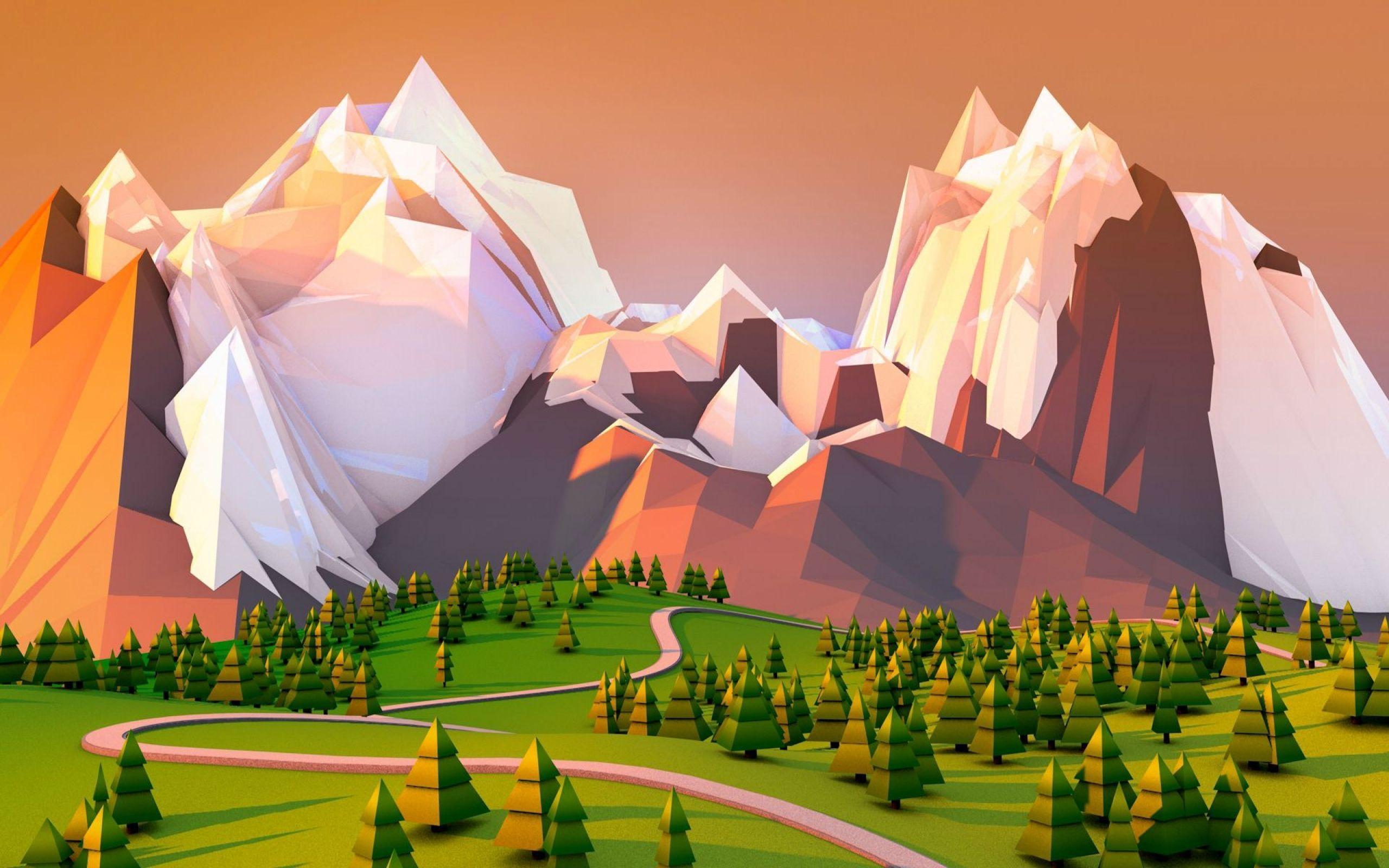 A low poly mountain landscape with trees - Low poly