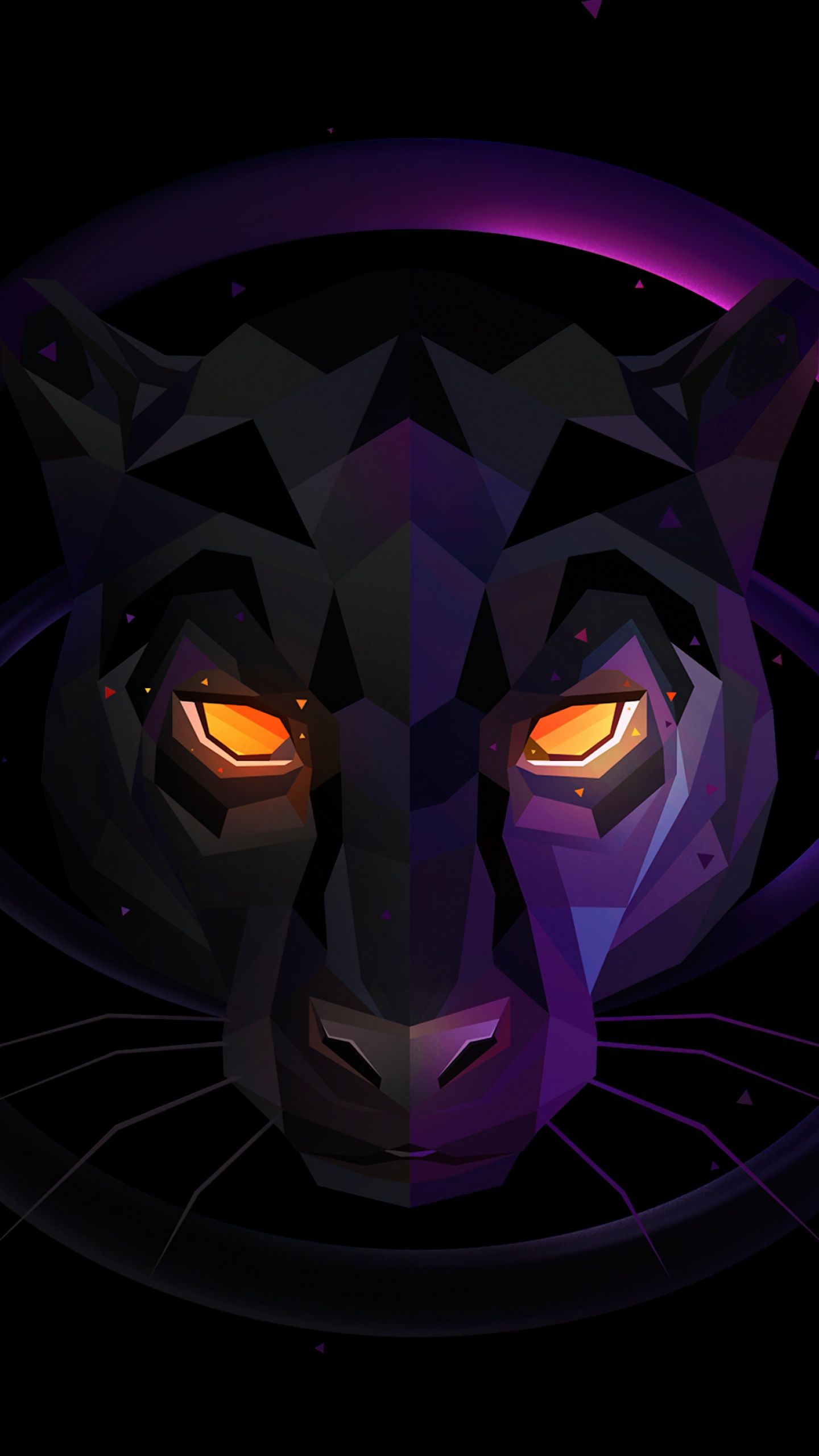 A black cat with glowing eyes - Low poly
