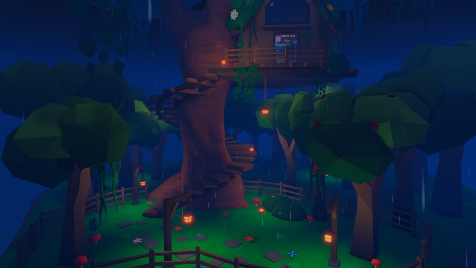 <ref> A low poly treehouse environment</ref><box>(10,8),(992,989)</box>. - Low poly