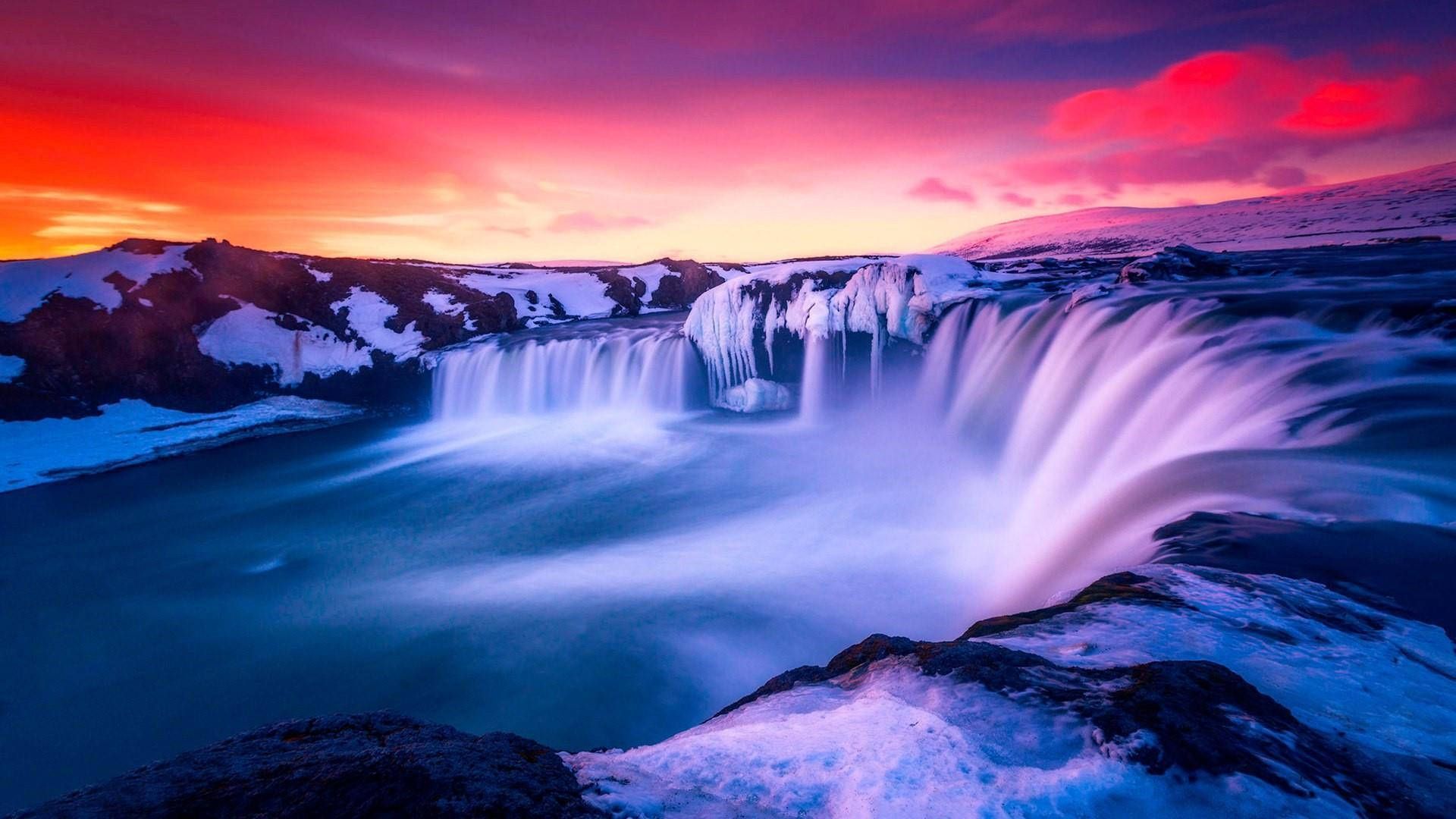 Godafoss waterfall in Iceland during the winter - Waterfall