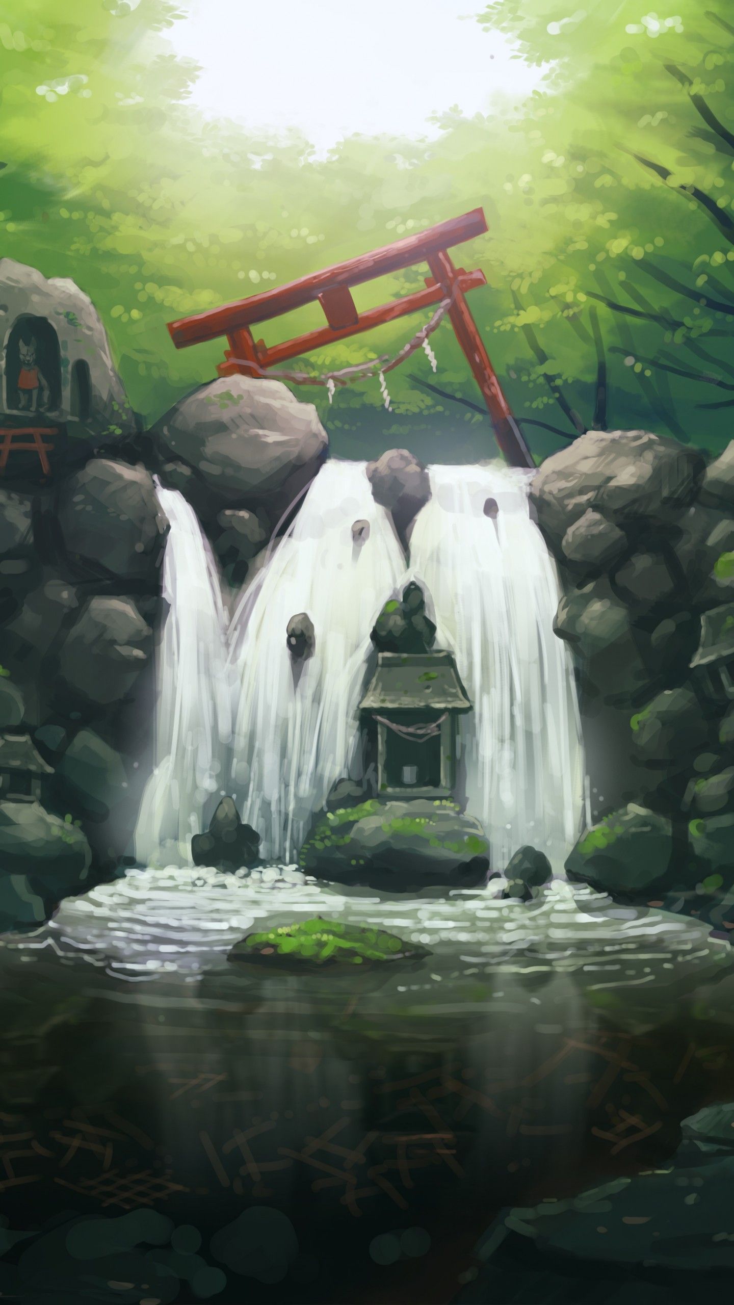 Wallpaper Waterfall, river, oriental, 4K, Art