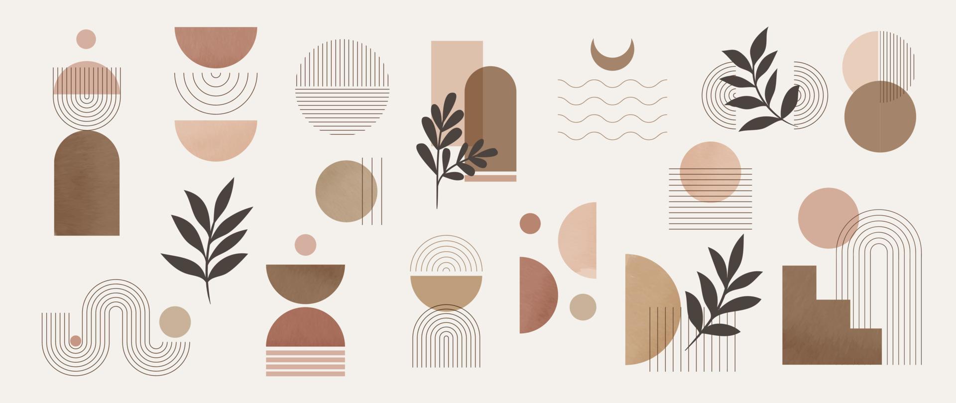 A graphic with a variety of shapes and leaves in earthy tones - Watercolor, Earth