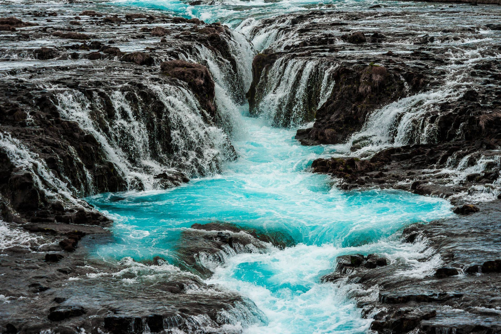 A close up of the Bruarfoss waterfall in Iceland. - Waterfall