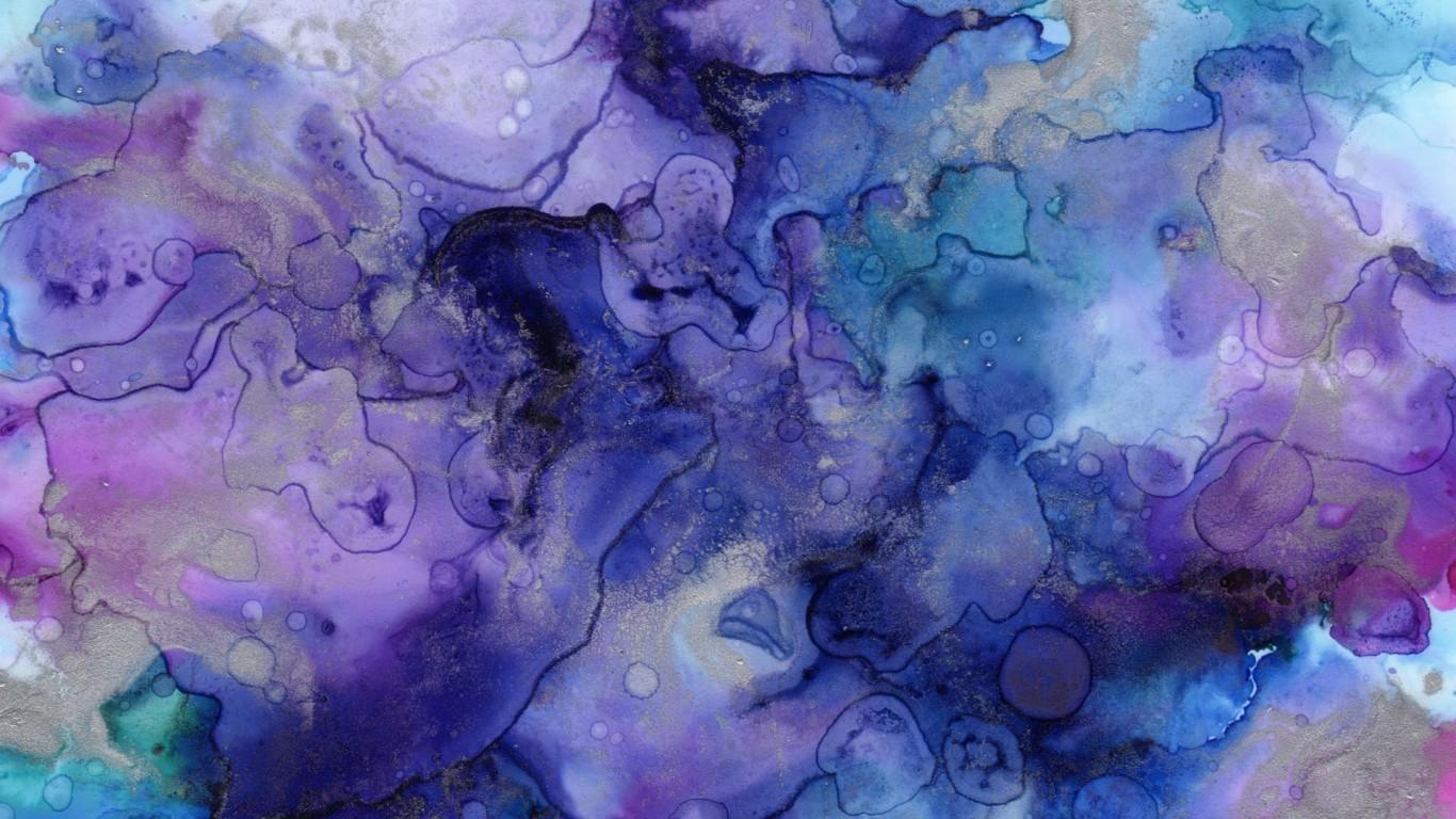 A watercolor painting with blue and purple hues. - Watercolor